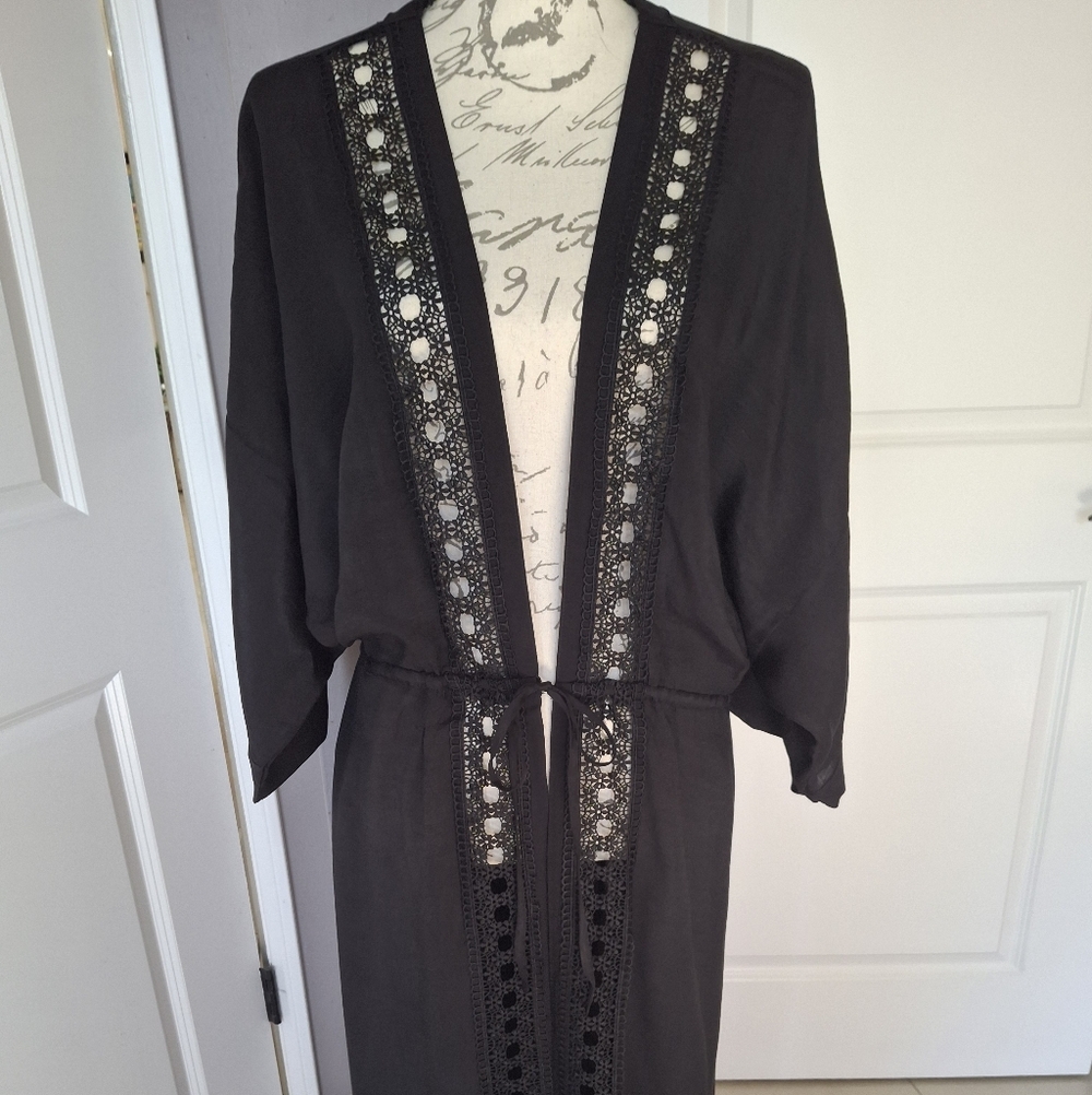 Black Lacy Kimono, Cruisewear, Beachwear, Robe sz. M/L,maxi, Slits